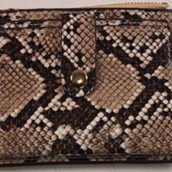 Microfiber Snake Grain Faux Leather Women's Compact/Slim Wallet Tan/Black - Picture 2 of 6